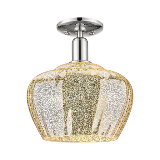 Innovations Fenton 11in 1-Light Semi-Flush Mount | Industrial Polished Nickel and Mercury Ribbed Glass | Kitchen & Hallway | 11 x | Model 716-1C-PN-G96-L