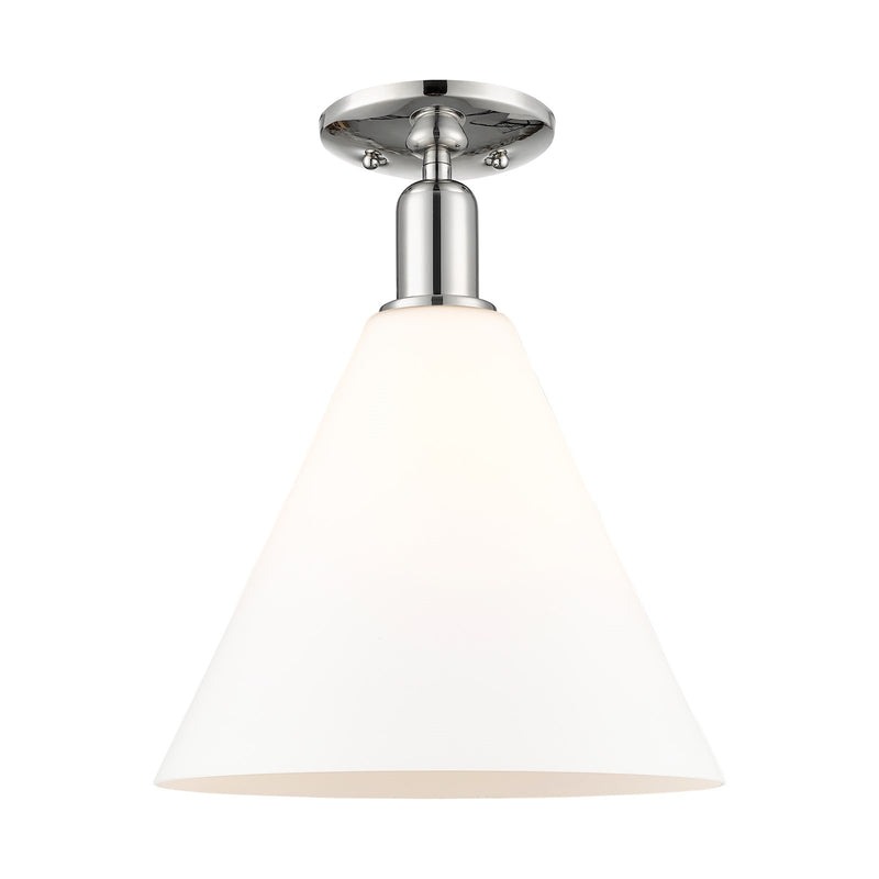 Innovations Berkshire Glass 12in 1-Light Semi-Flush Mount | Industrial Polished Nickel and Matte White Glass | Damp-Rated | Model 716-1C-PN-GBC-121