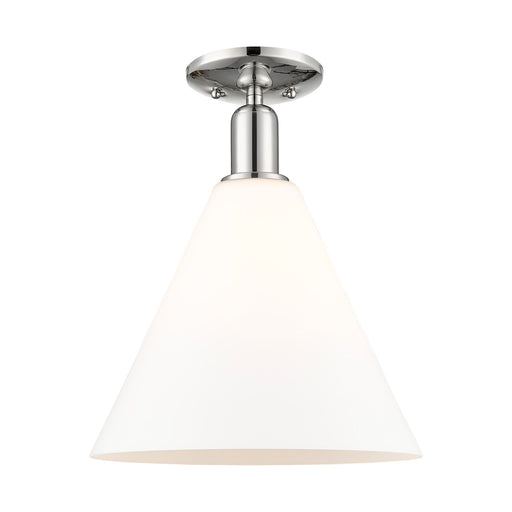 Innovations Berkshire Glass 12in 1-Light Semi-Flush Mount | Industrial Polished Nickel and Matte White Glass | Damp-Rated | Model 716-1C-PN-GBC-121