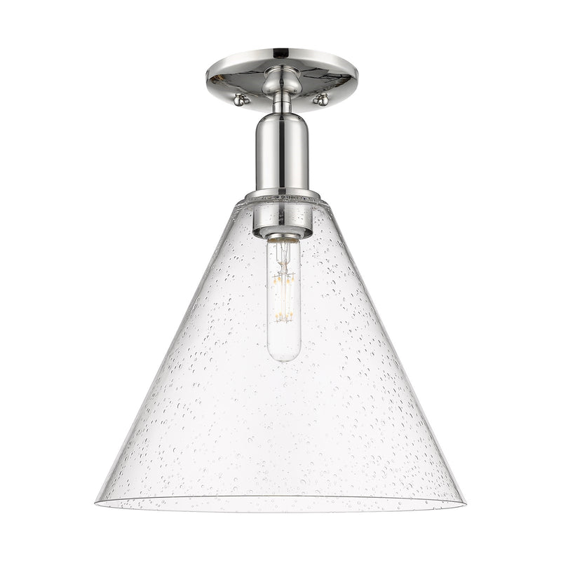 Innovations Berkshire Glass 12in 1-Light Semi-Flush Mount | Industrial Polished Nickel Steel and Seedy Glass | Entryway & | Model 716-1C-PN-GBC-124