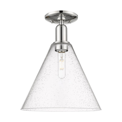 Innovations Berkshire Glass 12in 1-Light Semi-Flush Mount | Industrial Polished Nickel Steel and Seedy Glass | Entryway & | Model 716-1C-PN-GBC-124