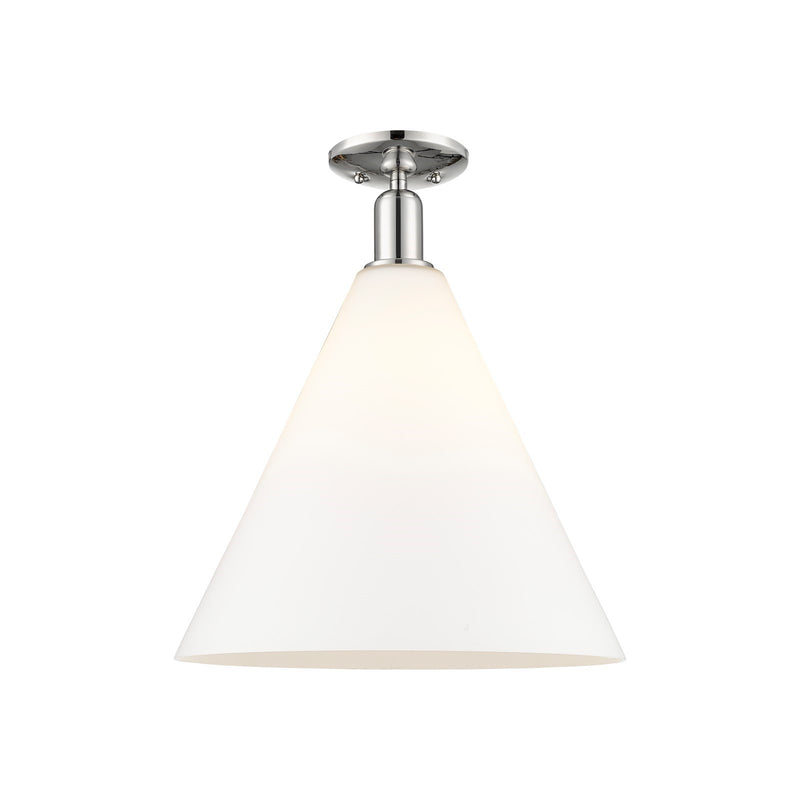 Innovations Berkshire Glass 16in 1-Light Semi-Flush Mount | Industrial Polished Nickel and Matte White Glass | Damp-Rated | Model 716-1C-PN-GBC-161