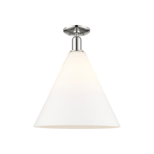 Innovations Berkshire Glass 16in 1-Light Semi-Flush Mount | Industrial Polished Nickel and Matte White Glass | Damp-Rated | Model 716-1C-PN-GBC-161