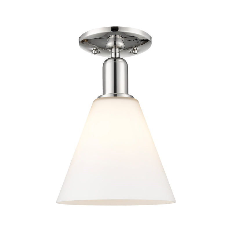 Innovations Berkshire Glass 8in 1-Light Semi-Flush Mount | Industrial Polished Nickel and Matte White Glass | Entryway & Hallway | Model 716-1C-PN-GBC-81