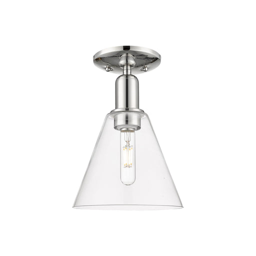 Innovations Berkshire Glass 8in 1-Light Semi-Flush Mount | Industrial Polished Nickel Steel and Clear Cone Glass | Damp Location | Model 716-1C-PN-GBC-82