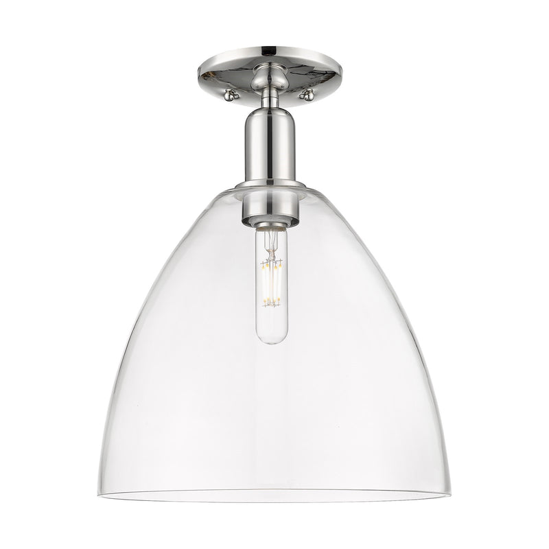 Innovations Bristol 12in 1-Light Semi-Flush Mount | Polished Nickel Steel, Cast Brass and Clear Glass | Damp Location Entryway & | Model 716-1C-PN-GBD-122