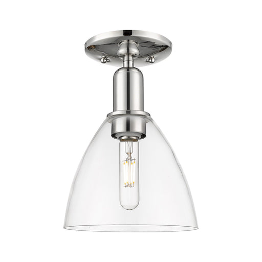 Innovations Bristol 8in 1-Light Semi-Flush Mount | Industrial Polished Nickel and Clear Glass Dome Shade | Entryway & Hallway | Model 716-1C-PN-GBD-752