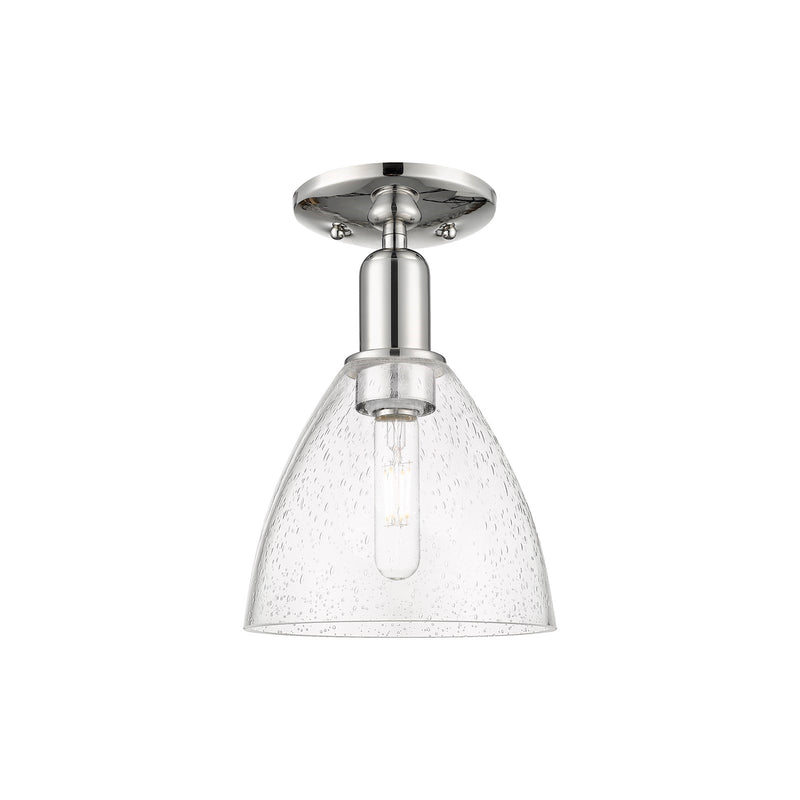 Innovations Bristol 8in 1-Light Semi-Flush Mount | Industrial Polished Nickel Steel and Seedy Glass Dome | Entryway & Hallway | Model 716-1C-PN-GBD-754