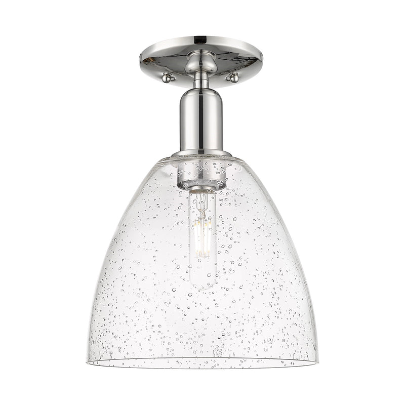 Innovations Bristol 9in 1-Light Semi-Flush Mount | Industrial Polished Nickel and Seedy Glass | Hallway & Entryway | 9 x 9 x 13 in | Model 716-1C-PN-GBD-94