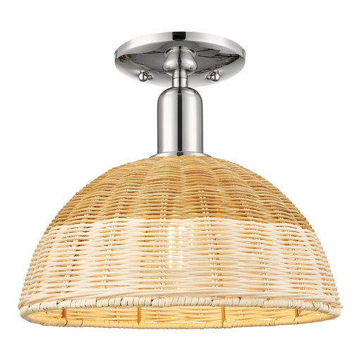 Innovations Natural Ballston Dome 12in 1-Light Semi-Flush Mount | Farmhouse Polished Nickel and Natural Fiber Basketweave | Model 716-1C-PN-NBD2-12-NAT