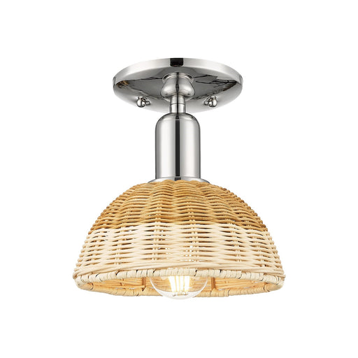 Innovations Natural Ballston Dome 7.5in 1-Light Semi-Flush Mount | Farmhouse Polished Nickel and Natural Fiber Dome Shade | Model 716-1C-PN-NBD2-75-NAT