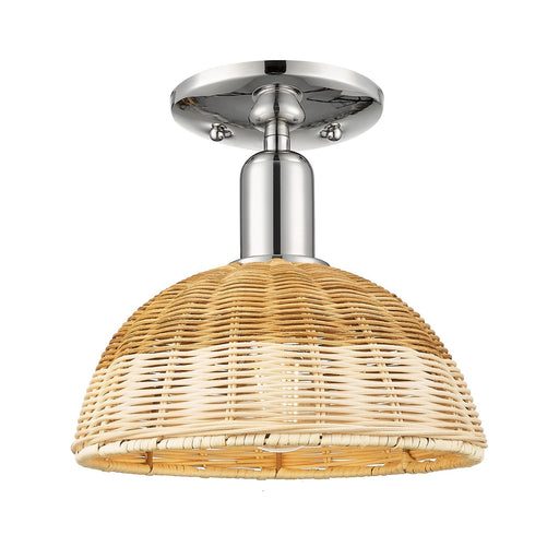 Innovations Natural Ballston Dome 9in 1-Light Semi-Flush Mount | Farmhouse Polished Nickel and Natural Fiber Basketweave | Model 716-1C-PN-NBD2-9-NAT