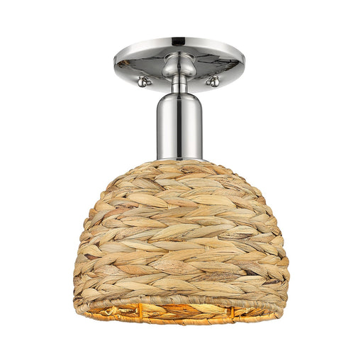 Innovations Woven Rattan 8in 1-Light Semi-Flush Mount | Rustic Farmhouse Polished Nickel and Natural Woven Rattan | Entryway & | Model 716-1C-PN-RBD-8-NAT