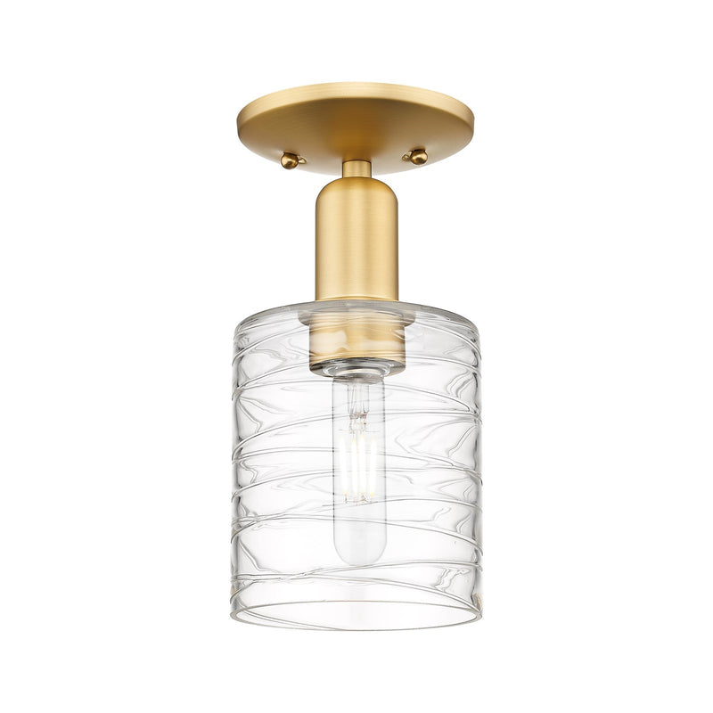 Innovations Cobbleskill 5in 1-Light Semi-Flush Mount | Industrial Satin Gold Steel and Deco Swirl Glass | Entryway & Hallway | 5 x | Model 716-1C-SG-G1113