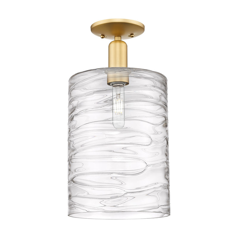 Innovations Cobbleskill 9in 1-Light Semi-Flush Mount | Industrial Satin Gold Steel and Deco Swirl Glass | Entryway & Hallway | 9 | Model 716-1C-SG-G1113-L