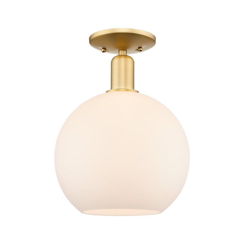 Innovations Athens 10in 1-Light Semi-Flush Mount | Industrial Satin Gold Steel and Matte White Glass | Entryway & Hallway | 10 x | Model 716-1C-SG-G121-10