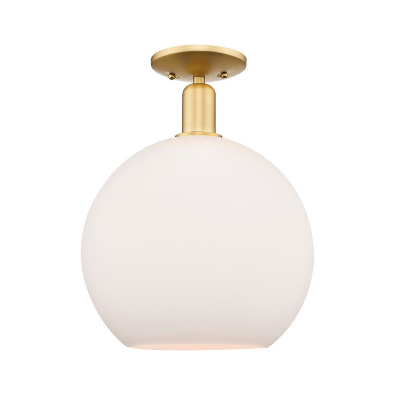 Innovations Athens 12in 1-Light Semi-Flush Mount | Industrial Satin Gold Steel and Matte White Glass | Damp-Rated Entryway & | Model 716-1C-SG-G121-12
