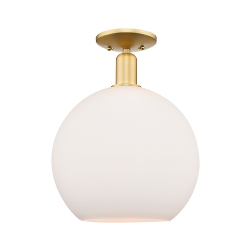 Innovations Athens 12in 1-Light Semi-Flush Mount | Industrial Satin Gold Steel and Matte White Glass | Damp-Rated Entryway & | Model 716-1C-SG-G121-12