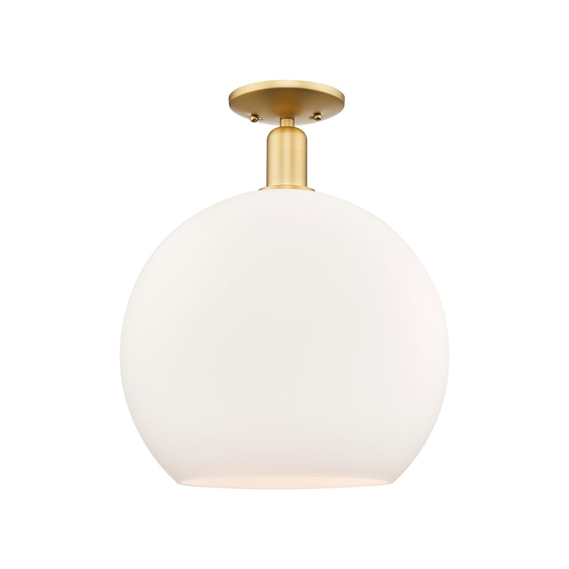 Innovations Athens 14in 1-Light Semi-Flush Mount | Industrial Satin Gold Steel and Matte White Glass | Entryway & Hallway | Model 716-1C-SG-G121-14
