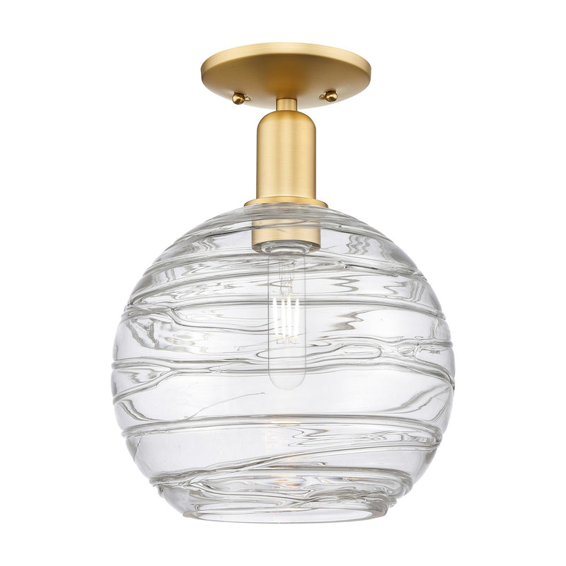 Innovations Athens Deco Swirl 10in 1-Light Semi-Flush Mount | Industrial Satin Gold Steel and Clear Deco Swirl Glass | Model 716-1C-SG-G1213-10CL