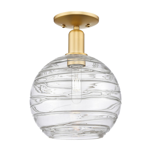 Innovations Athens Deco Swirl 10in 1-Light Semi-Flush Mount | Industrial Satin Gold Steel and Clear Deco Swirl Glass | Model 716-1C-SG-G1213-10CL