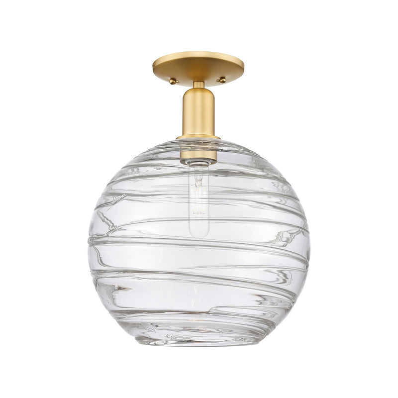 Innovations Athens Deco Swirl 12in 1-Light Semi-Flush Mount | Industrial Satin Gold Steel and Clear Deco Swirl Glass | Model 716-1C-SG-G1213-12CL
