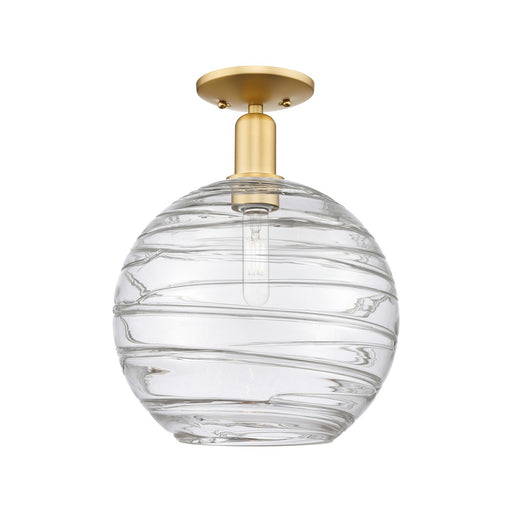 Innovations Athens Deco Swirl 12in 1-Light Semi-Flush Mount | Industrial Satin Gold Steel and Clear Deco Swirl Glass | Model 716-1C-SG-G1213-12CL