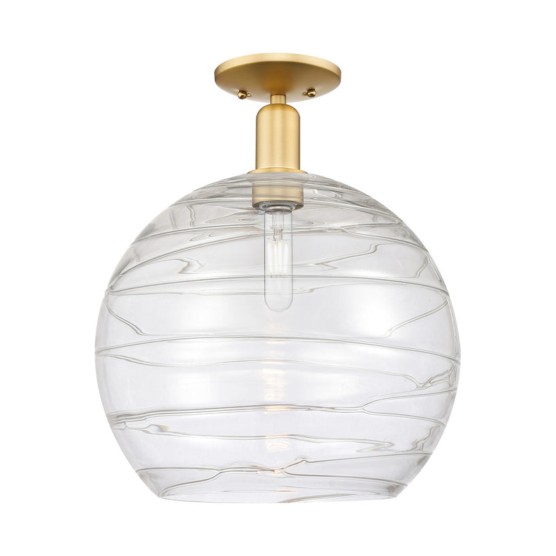 Innovations Athens Deco Swirl 14in 1-Light Semi-Flush Mount | Industrial Satin Gold Steel and Clear Deco Swirl Glass | Model 716-1C-SG-G1213-14CL