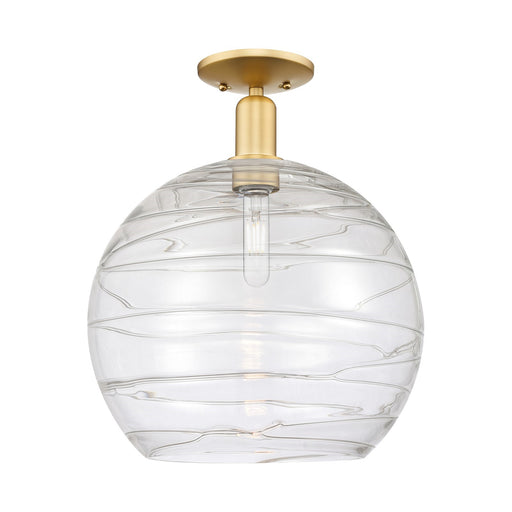 Innovations Athens Deco Swirl 14in 1-Light Semi-Flush Mount | Industrial Satin Gold Steel and Clear Deco Swirl Glass | Model 716-1C-SG-G1213-14CL