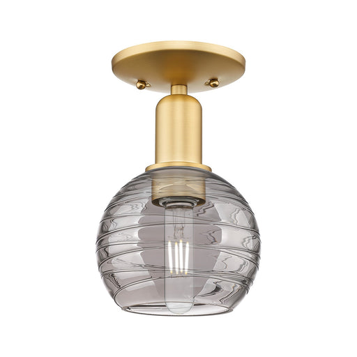 Innovations Athens Deco Swirl 6in 1-Light Semi-Flush Mount | Industrial Satin Gold Steel and Cast Brass with Light Smoke Glass | Model 716-1C-SG-G1213-6SM