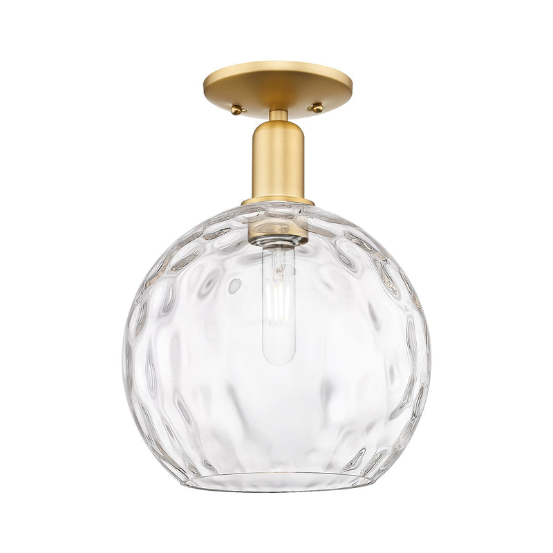 Innovations Athens Water Glass 10in 1-Light Semi-Flush Mount | Industrial Satin Gold Steel and Clear Glass | Kitchen & Hallway | Model 716-1C-SG-G1215-10