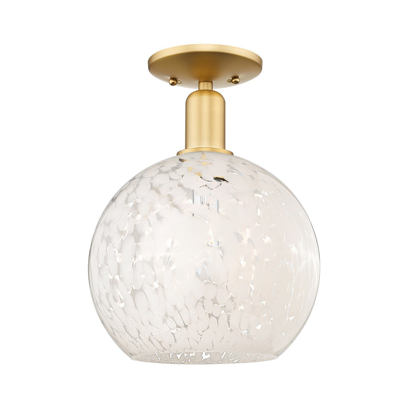 Innovations Lighting White Mouchette 10in 1-Light Semi-Flush | Industrial Satin Gold Steel and Cast Brass with White | Model 716-1C-SG-G1216-10WM