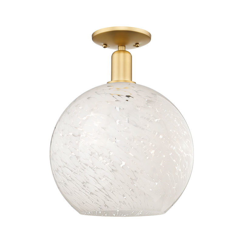 Innovations White Mouchette 12in 1-Light Semi-Flush Mount | Industrial Satin Gold Steel and White Mouchette Glass | Model 716-1C-SG-G1216-12WM