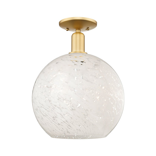 Innovations White Mouchette 12in 1-Light Semi-Flush Mount | Industrial Satin Gold Steel and White Mouchette Glass | Model 716-1C-SG-G1216-12WM