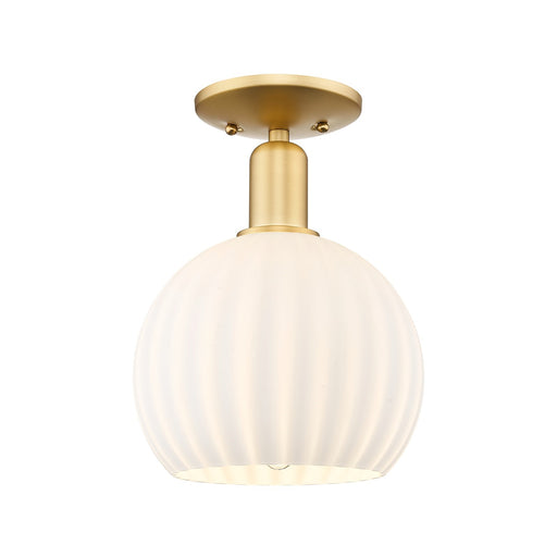 Innovations Lighting Arcadia 10in 1-Light Semi-Flush Mount | Industrial Satin Gold Steel and White Venetian Glass | Entryway | Model 716-1C-SG-G1217-10WV