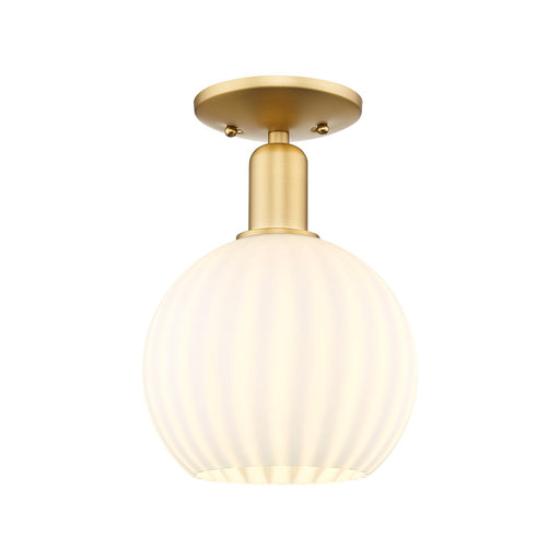 Innovations Lighting Arcadia 8in 1-Light Semi-Flush Mount | Industrial Satin Gold Steel and White Venetian Glass | Entryway & | Model 716-1C-SG-G1217-8WV