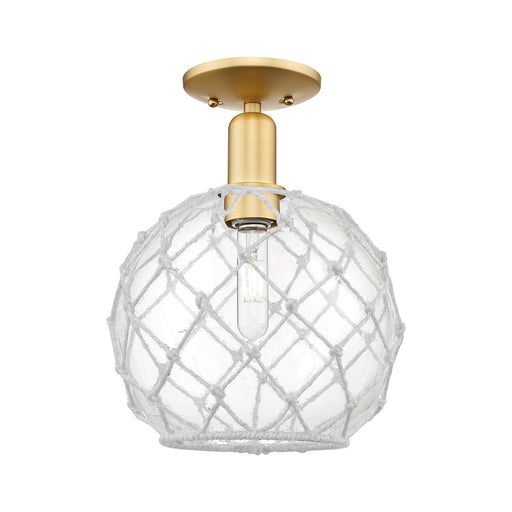 Innovations Farmhouse Rope 10in 1-Light Semi-Flush | Industrial Satin Gold Steel and Clear Glass with White Rope | Kitchen & | Model 716-1C-SG-G122-10RW