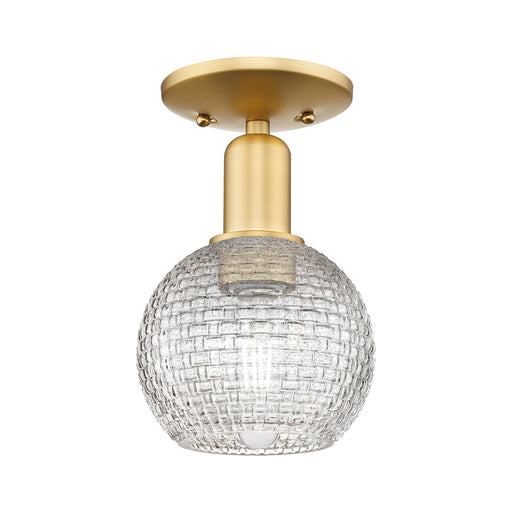 Innovations Athens 6in 1-Light Semi-Flush Mount | Industrial Satin Gold Steel and Clear Basket Weave Glass | Entryway & | Model 716-1C-SG-G122C-6CL