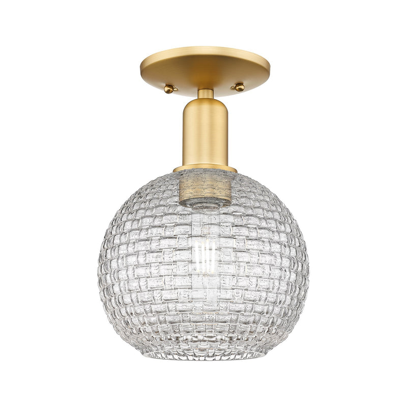 Innovations Athens 8in 1-Light Semi-Flush Mount | Industrial Satin Gold Steel and Clear Basket Weave Glass | Kitchen & Hallway | Model 716-1C-SG-G122C-8CL