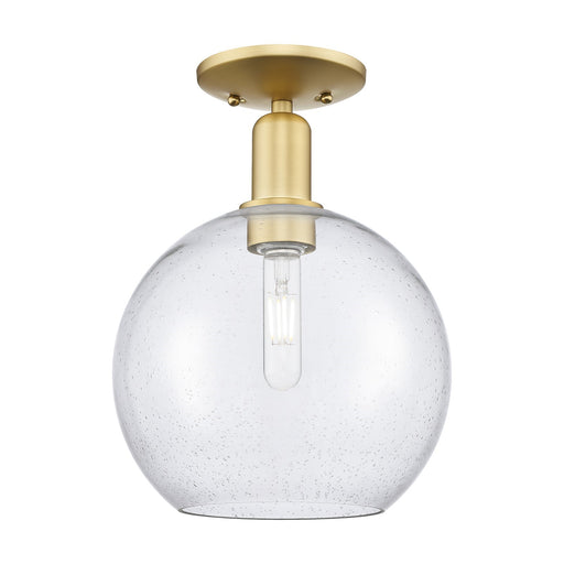 Innovations Athens 10in 1-Light Semi-Flush Mount | Industrial Satin Gold Steel and Seedy Glass | Entryway & Hallway | 10 x 10 x | Model 716-1C-SG-G124-10