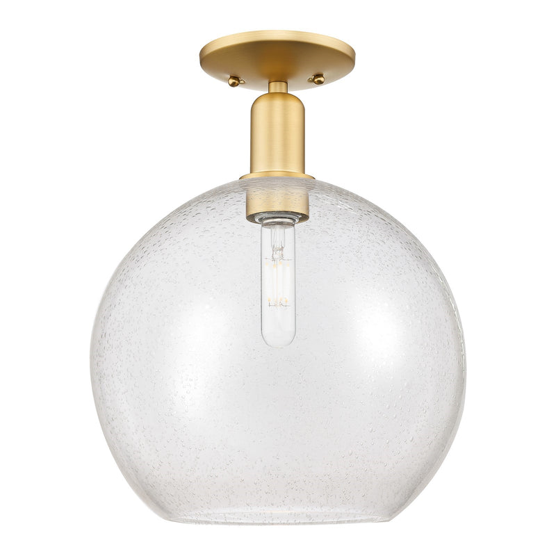 Innovations Athens 12in 1-Light Semi-Flush Mount | Industrial Satin Gold Steel and Seedy Glass | Entryway & Hallway | 11.75 x | Model 716-1C-SG-G124-12
