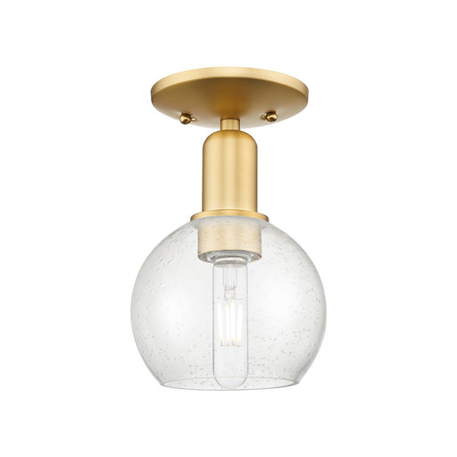 Innovations Athens 6in 1-Light Semi-Flush Mount | Industrial Satin Gold Steel and Seedy Glass | Entryway & Hallway | 5.88 x 5.88 | Model 716-1C-SG-G124-6