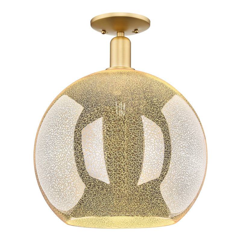 Innovations Athens 14in 1-Light Semi-Flush Mount | Industrial Satin Gold Steel and Mercury Glass | Entryway & Hallway | 13.75 x | Model 716-1C-SG-G128-14