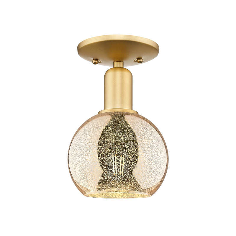 Innovations Athens 6in 1-Light Semi-Flush Mount | Industrial Satin Gold Steel and Mercury Glass | Hallway & Foyer | 5.88 x 5.88 x | Model 716-1C-SG-G128-6