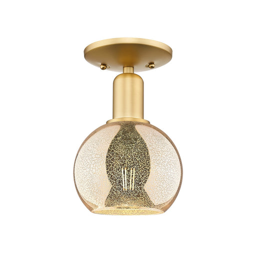Innovations Athens 6in 1-Light Semi-Flush Mount | Industrial Satin Gold Steel and Mercury Glass | Hallway & Foyer | 5.88 x 5.88 x | Model 716-1C-SG-G128-6