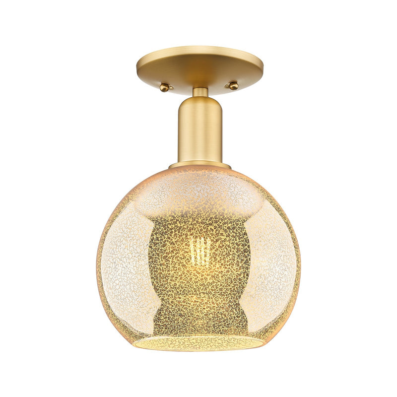 Innovations Athens 8in 1-Light Semi-Flush Mount | Industrial Satin Gold Steel and Mercury Glass | Entryway & Hallway | 8 x 8 x | Model 716-1C-SG-G128-8