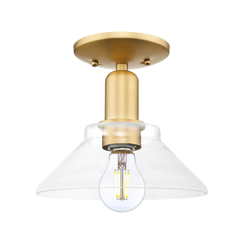 Innovations Orwell 8in 1-Light Semi-Flush Mount | Industrial Satin Gold Steel and Clear Glass | Hallway & Entryway | 8.38 x 8.5 in | Model 716-1C-SG-G132