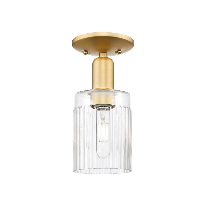 Innovations Hadley 5in 1-Light Semi-Flush Mount | Industrial Satin Gold Steel and Clear Ribbed Glass | Entryway & Hallway | 4.5 x | Model 716-1C-SG-G342
