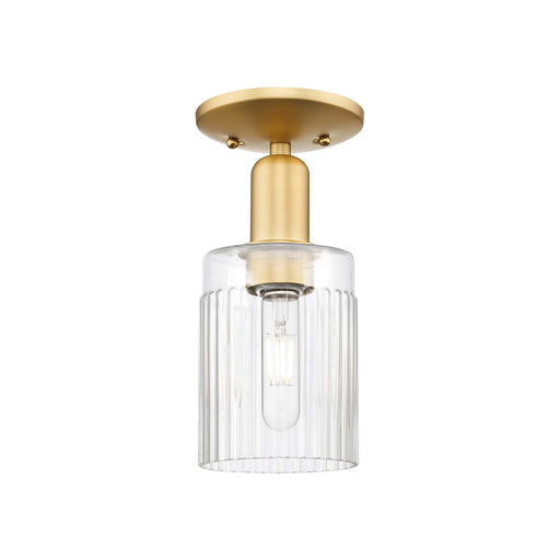Innovations Hadley 5in 1-Light Semi-Flush Mount | Industrial Satin Gold Steel and Clear Ribbed Glass | Entryway & Hallway | 4.5 x | Model 716-1C-SG-G342