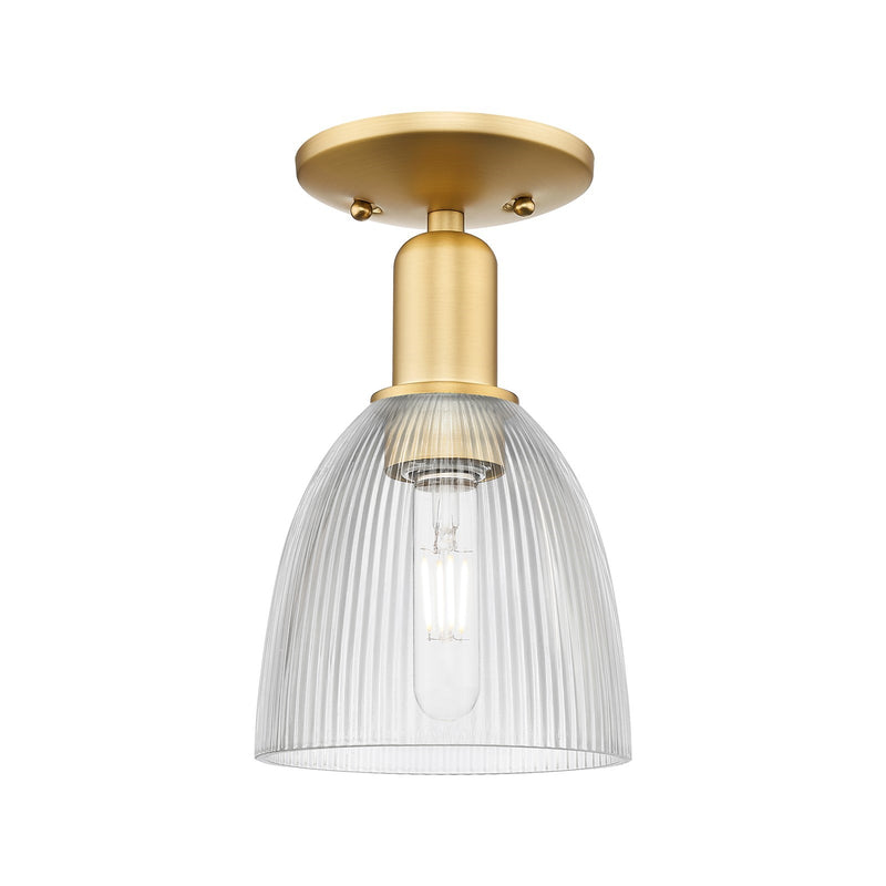 Innovations Castile 6in 1-Light Semi-Flush Mount | Industrial Satin Gold and Clear Glass | Entryway & Hallway | 6 x 6 x 10.5 in | Model 716-1C-SG-G382